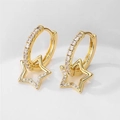 Elegant gold-plated star drop earrings with micro-pave cubic zirconia crystals - Gold Five-pointed Star
