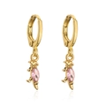 Detailed close-up of golden sea turtle earrings with pink marquise zircon stones - Turtle (Pink Stone)
