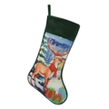 Knitted Christmas stocking featuring a reindeer pattern and dark green velvet cuff - Christmas Reindeer Stocking