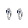 S925 silver snake-shaped earrings with blue marquise gemstones and scale texture - Style A Blue Eyes (White Gold)