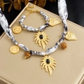 Ink painting ribbon jewelry set with palm tree and heart coin pendants in gold and black - 2-Piece Set (N3872 B1867)
