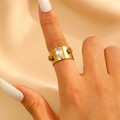 Gold plated wide band ring featuring marquise zircon and 3D rose relief flower detail - Marquise Zircon Rose Relief Wide Style (A-702)