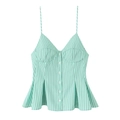 Camisole à fines rayures vertes avec poitrine plissée et boutons sur le devant - XS / Rayures vertes