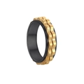 Detail eines zweifarbigen 6mm Drehrings mit goldener Wellenstruktur und schwarzem Stahl - Schwarz Beschichtet + Goldenes Zahnrad