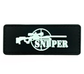 Black and white PVC SNIPER tactical patch with rifle silhouette and hook and loop backing - Black White Rectangle PVC