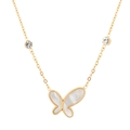Elegant gold butterfly necklace with white mother of pearl and zircon stones on white background - Butterfly Necklace