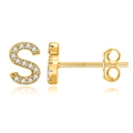 Macro shot of S925 sterling silver S-shaped stud earring with paved zircon and hallmark - Gold S