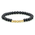 Matte black volcanic stone bead bracelet with five irregular gold-plated accent beads - Matte Black