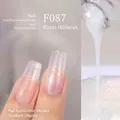 Plant-based gel nail polish F087 Hibiscus with iridescent glitter and milky white finish - F087 Hibiscus Bloom