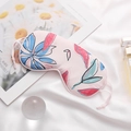 Pink silk-like sleep mask with blue and red floral patterns and adjustable strap - Monet Garden-Pink Abstract