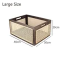 Large vintage rattan storage basket with dark wood frame and side handles, 40x30x20cm - Walnut Color Window Style / Extra Large (40*30*20CM)