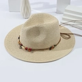 Cappello Panama di paglia beige estivo con perline colorate in stile bohémien - M (56-58cm) / Beige Chiaro