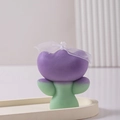 Scented tulip candle in purple gradient with white mesh bow on elegant white tray - Dark Purple with Light Green Leaf