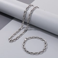 Conjunto de collar y pulsera de cadena de clips en acero inoxidable plateado con soportes - Pulsera 20cm / Color Acero