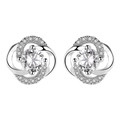 Silver swirl flower earrings with round clear zircon center and brilliant small stones - Lucky Clover Luck-changing Earrings Led-27