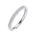 Close-up of silver-colored pavé adjustable ring with dual rows of inlaid crystals - Adjustable Open / Silver Pave Style (R12748)