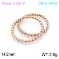 Set of two 2mm rose gold stainless steel twisted rope rings for women - US 7