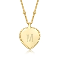 Golden S925 sterling silver heart pendant necklace with beaded edges and letter M engraving - Letter M