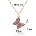 Titanium steel gold necklace featuring a lavender butterfly shell pendant with sparkles - Purple Butterfly with Glitter Necklace Style 9