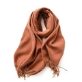 Red-brown solid color warm scarf with fringe detail, soft faux cashmere texture - No.18 Caramel