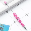 Pink tulip beaded pen with white cross pattern and silver metal tip for DIY crafting - Pink Tulip Decoration (91)