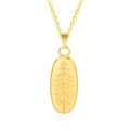 18k gold plated stainless steel necklace with an oval embossed pine tree pendant - Gold Color + Necklace Chain
