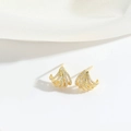 French vintage style gold fan-shaped stud earrings with sparkling white zircons - 5-Claw / Gold