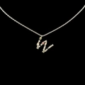 Silver letter W pendant necklace with colorful cubic zirconia and thin metal chain - Letter W / Silver