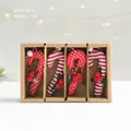 Christmas wool felt candy cane set of 4 in red and white stripes with green leaf detail - Candy Cane (APYX156-3)