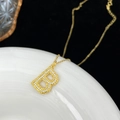 S925 silver necklace with golden B letter pendant encrusted with white cubic zirconia stones - Letter B