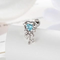 Silver bow heart key stud earring with blue zircon stone and clear gem accents - Light Sea Blue (A1087-3#) / Single Piece