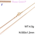 Rose gold stainless steel snake chain necklace 550mm x 1.2mm with lobster clasp - Rose Gold 1.2mm Width 55cm Length (KN203595-Z)