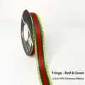 2,5 cm Weihnachtsband mit rot-grünen Streifen und Goldfransen für Geschenke - 2.5cm*10Y Weihnachtsband - Quaste - Rot & Grün