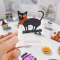 Fermaglio per capelli a forma di gatto nero glitterato con fiocco arancione - Gatto Nero 3D