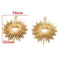 Gouden roestvrijstalen hart-zon hanger sieraad met afmetingen van 18 mm bij 22 mm - Stijl A / Goud