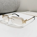 Rimless square sunglasses featuring gradient champagne lenses and gold butterfly accents - Double Light Brown