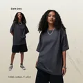 Oversize dark grey 190G heavy cotton T-shirt for men shown on a model with a casual look - S / Dark Gray