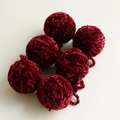 Set of 6 deep red velvet yarn ball ornaments with hanging loops for Christmas decor - 5cm / Set of 6 / Dark Red