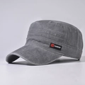 Close-up of washed cotton army cap detail with FS FASHION textile label and stitching - Adjustable / Gray