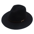 Klassischer schwarzer Fedora-Hut mit braunem Lederband und goldener Schnalle - Schwarz