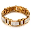 Bracelet pour homme en acier inoxydable plaqué or 18K avec zircone et motif de croix - Style Bicolore Or Et Argent (KB105166-BD)