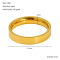 Detail van 4mm brede 18K vergulde roestvrijstalen ring met een diameter van 21mm - US 7 / 4mm Brede Eenvoudige Ring (ZR1981G)