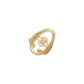 Modern gold-tone stainless steel ring with hammered texture and pavé rhinestones - Gold White