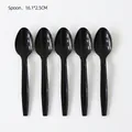 Set of five black plastic spoons for pet party, size 16.1x2.5cm on white background - Black Plastic Spoons 10PCS