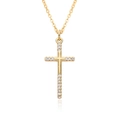Detail of a gold cross pendant necklace with white cubic zirconia pavé and fine chain - Full Rhinestone Micro-Pave Style (B251)
