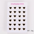 Set of 12 pairs of black heart stud earrings in stainless steel with gold edges - Small (8.8*8mm) / Black Shell
