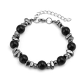 Chic beaded bracelet with black onyx spheres and irregular hematite stones - Black Agate and Irregular Silver-Grey Metal Beads