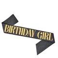 Black glitter Birthday Girl sash with elegant gold metallic lettering for party - Black GIRL
