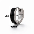 Detail view of steel hoop earring showing dimensions: height 1.1cm, inner diameter 0.9cm - Silver and Black Band Style (S149)