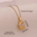 Gold stainless steel necklace with pearl moon pendant and sizing specifications - Pearl Moon Style (5#)